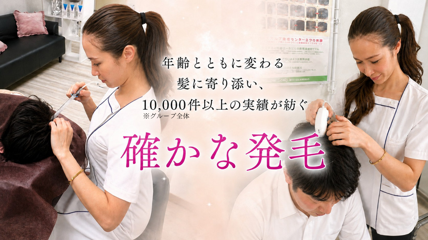 年齢とともに変わる髪に寄り添い、10,000件以上の実績が紡ぐ 確かな発毛（※グループ全体）